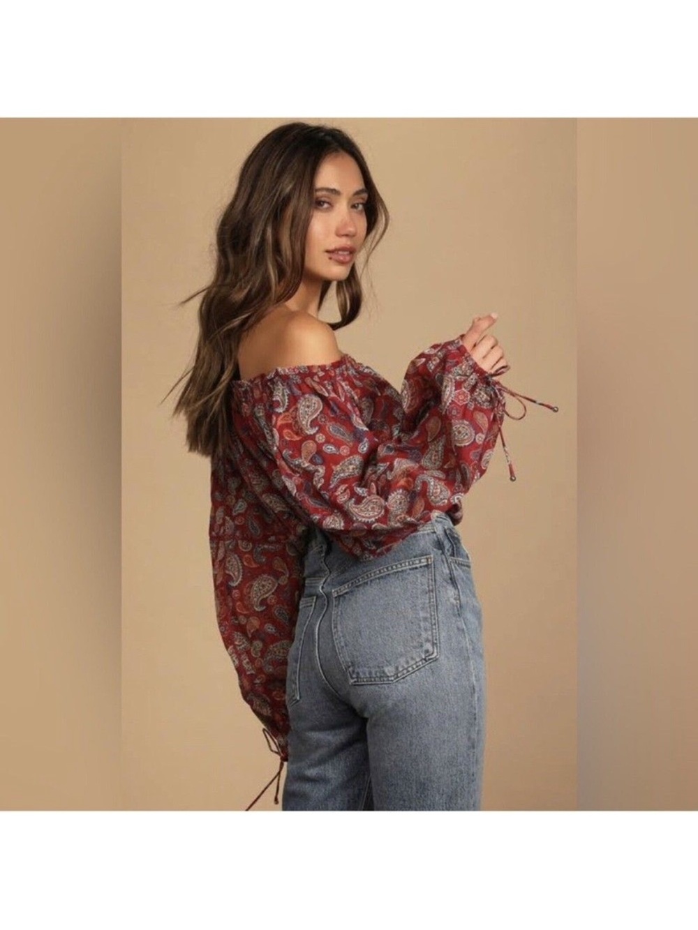 Free People Off-Shoulder Paisley Bodysuit in Rust